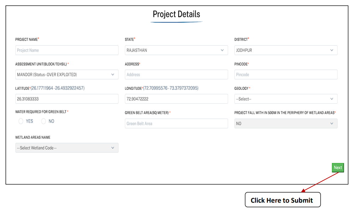 CGWA Project Details Form Screenshot (Renewal Review)