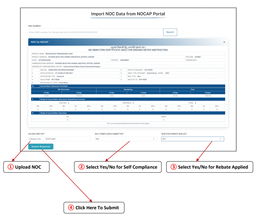 Bhuneer Upload NOC PDF and Compliance Options Screenshot